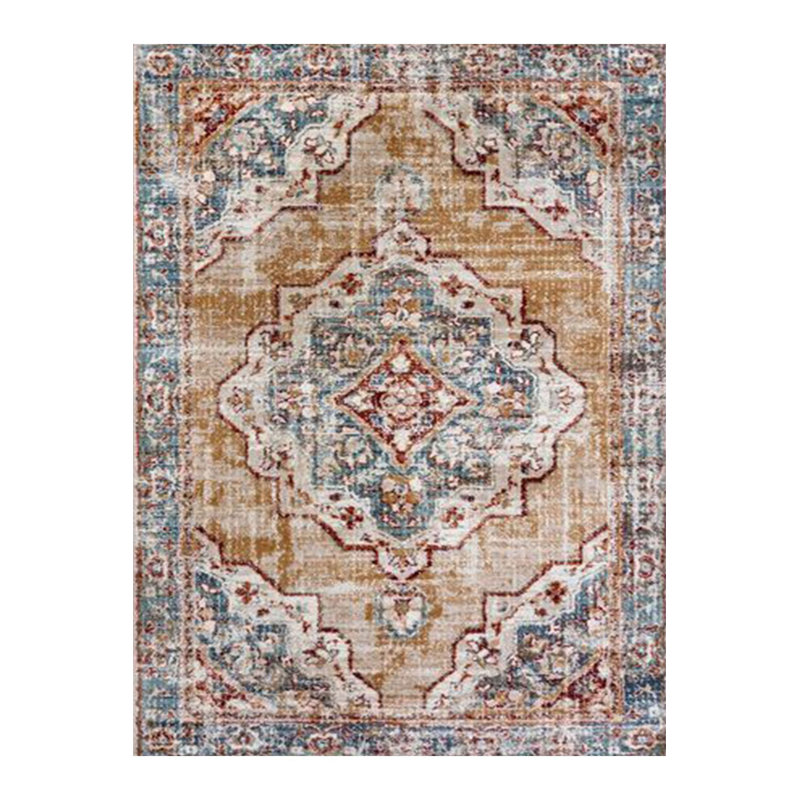 Tapis décoratif tissé lavable à la machine bleu brun, Rectangle 5 pi 1 po x 7 pi 7 po