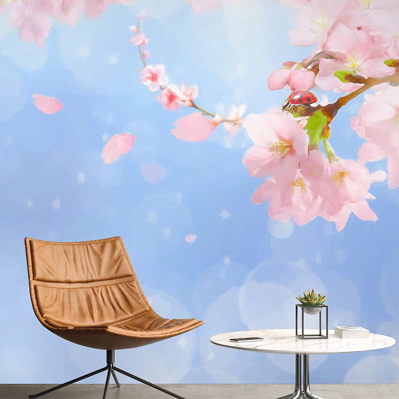 Cherry Blossom Flower Petals Wall Mural, 100" L x 144" W