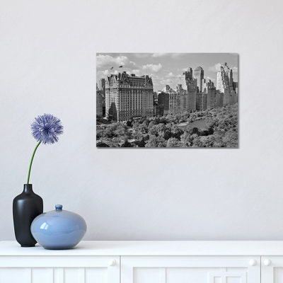 1950s Skyline of New York City Manhattan 57Th Street Along Central Park Plaza Hotel 1 Piece Wrapped Canvas Wall Art