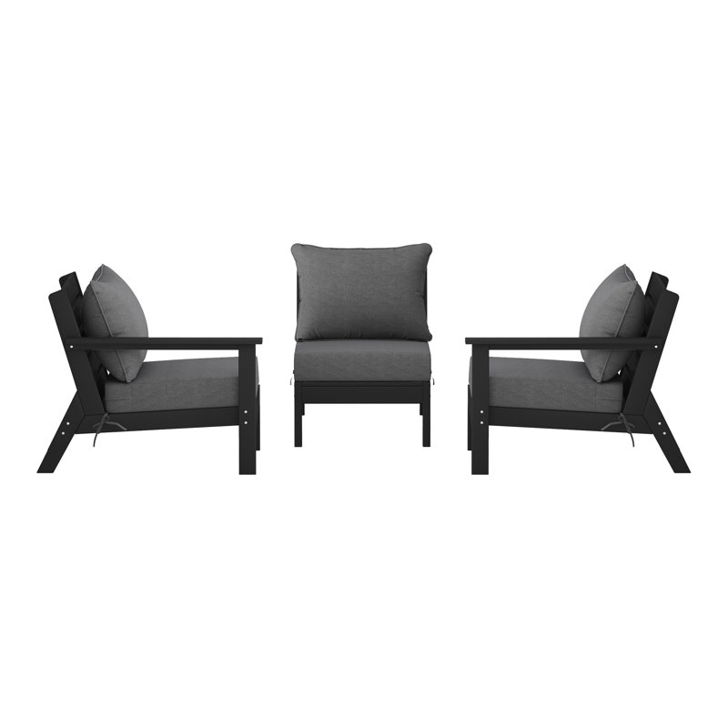 3-Piece Deep Seating Set With Cushions, Black, Gray