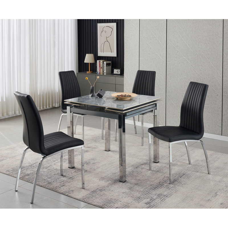 Piccolo Grey Sintered Stone Dining Table + 4  Modalux Chairs , Black