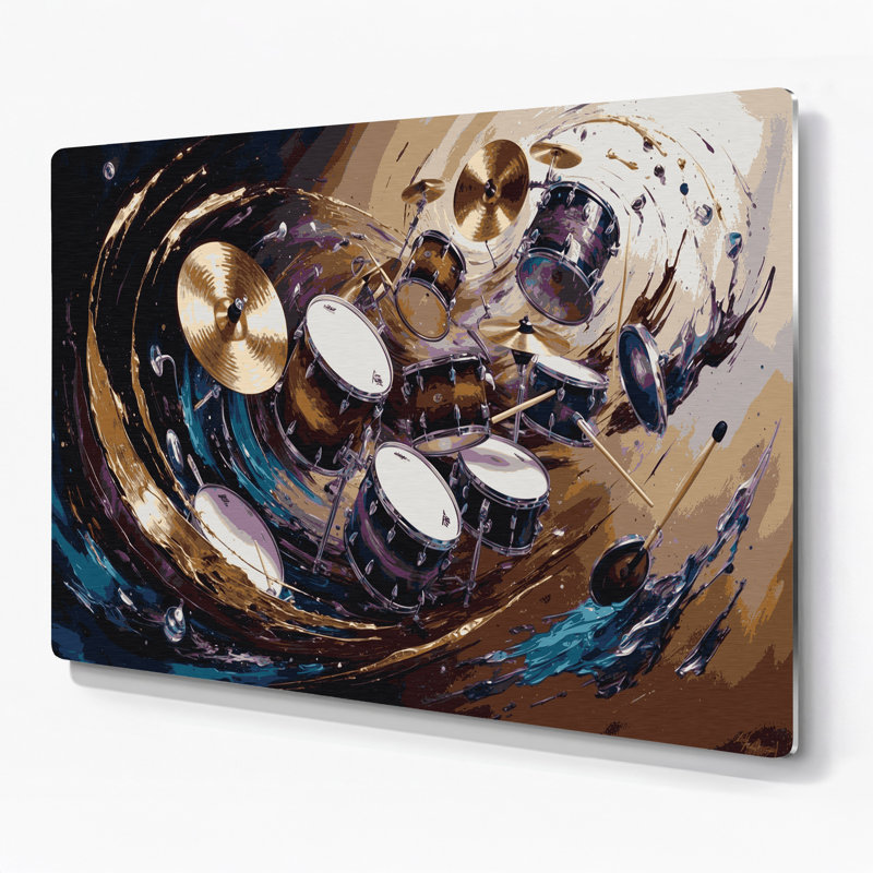 «Music Drums», art mural en métal noir, H 20 po x l 24 po