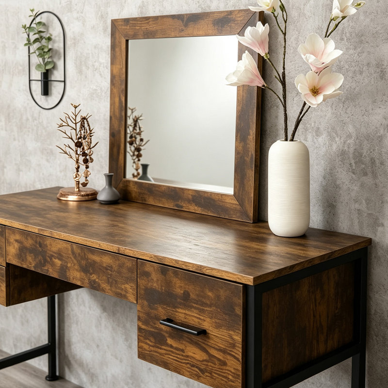 Meuble-lavabo moderne simple en chêne fumé