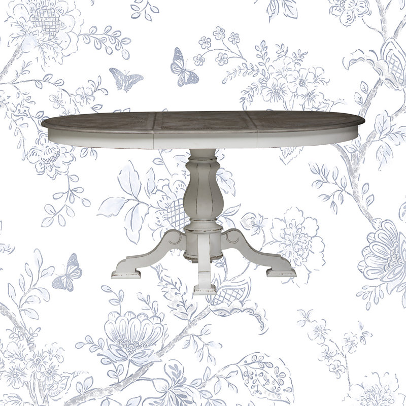 Colne 30" Counter Height Extendable Poplar Solid Wood Pedestal Dining Table, Brown Top/Gray Base