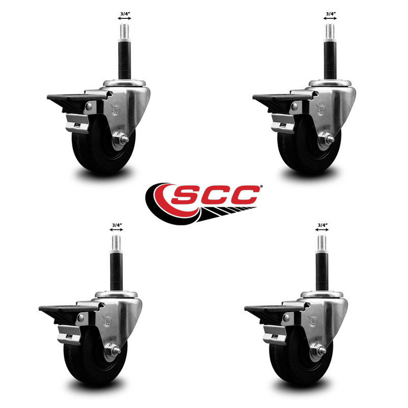 Phenolic Swivel Expanding Stem Caster Set with Brake SCC PLB 3.5" x 3/4"