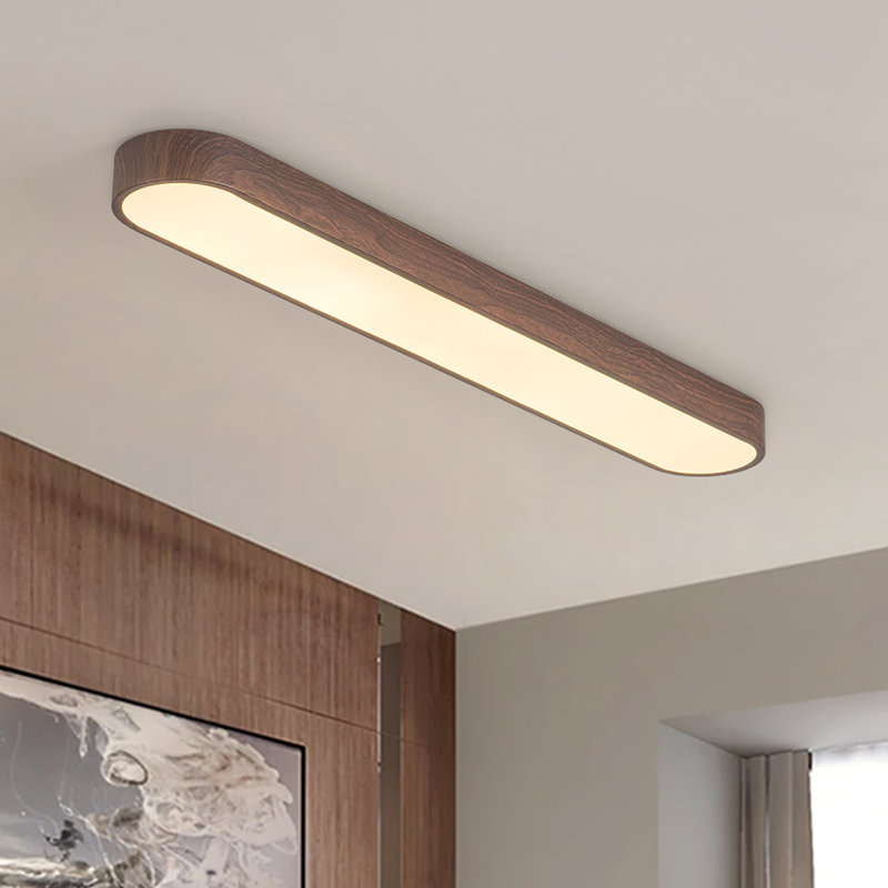 Rectangle Dimmable LED Flush Mount Ceiling Light, Walnut