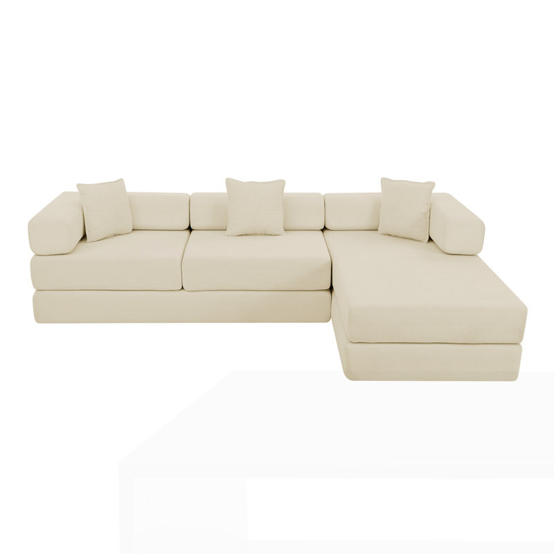 Canapé modulaire 108 po avec méridienne en L et assise profonde 108 po, Beige