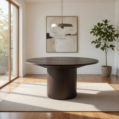 Cid Kimi Extendable Dining Table, Brown Veneer, Round 51-71 Inch Top