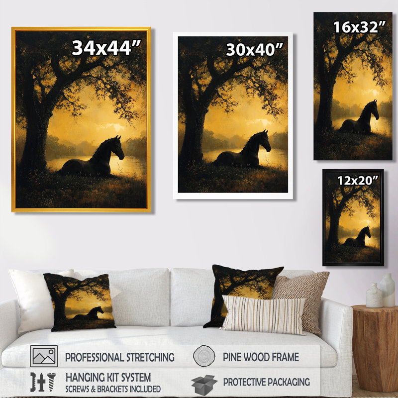 Maricely Horse et le chêne III - Mural artistique « Cheval », H 40 po x l 30 po, Brun, Impression encadrée flottante