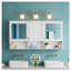 Armoire à pharmacie 55 po avec tablettes ouvertes - Armoire de rangement murale avec tablette réglable et porte miroir pour l'organisation au-dessus de la toilette, fabrication en bois massif blanc