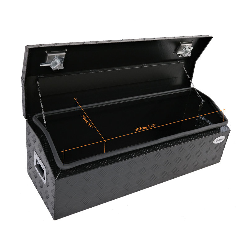 Boîte à outils en aluminium robuste pour remorque avec verrou (44 po x 15 po x 15 po), Noir