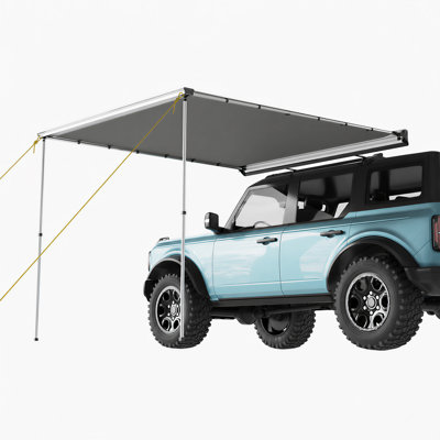 Car Side Awning, 6.6×10ft Retractable Vehicle Awning PU3000 Waterproof UV50+ for SUV Truck Van Camping, Gray