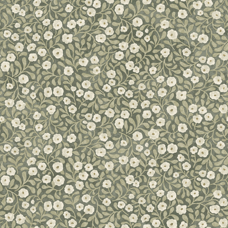 Papier peint floral vert Poppy Trail, Vert