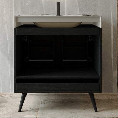 Contemporary  Free-standing Bathroom Vanity with Faux Marble Top & Ceramic Sink, 30" Double Door Storage Cabinet, Waterproof Engineered Wood