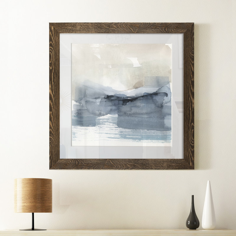 «Fog on The Horizon Vi» - Peinture encadrée sur papier, H 35,5 po x l 35,5 po x P 1,5 po, Encadré de bois de noyer