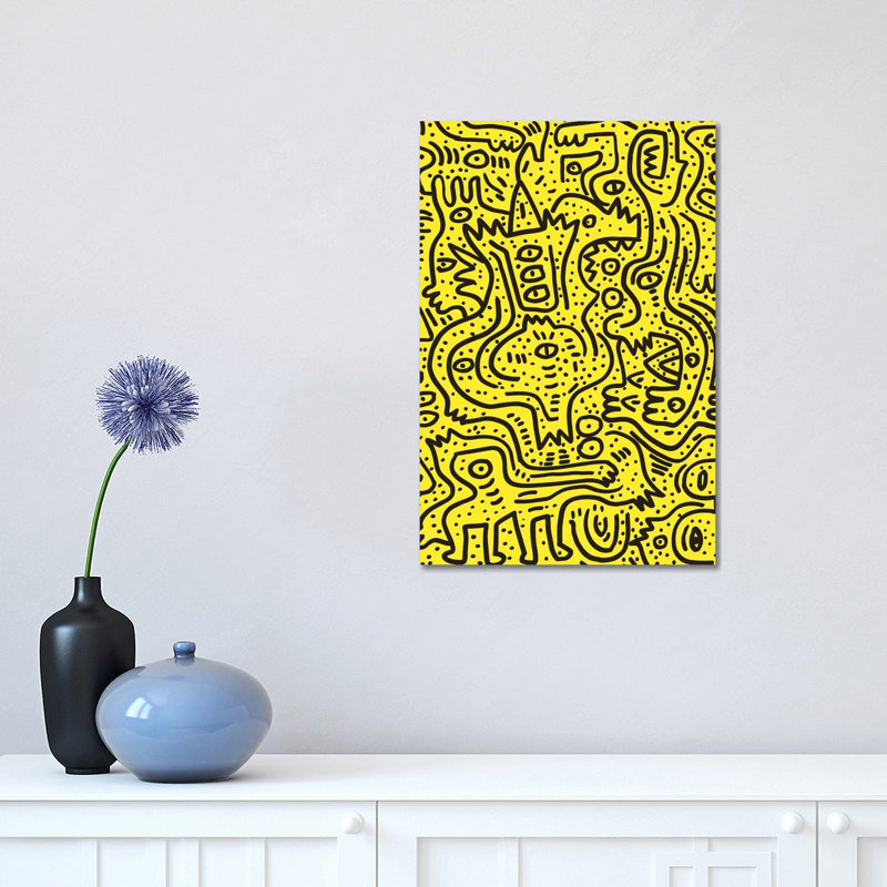 Yellow Graffiti Party by Emmanuel Signorino - Wrapped Canvas Gallery-Wrapped Canvas Giclée, 30.48 cm H x 45.72 cm W