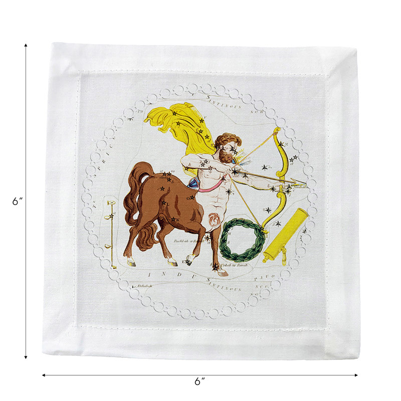 Zodiac Sagittarius Cotton Sateen Cocktail Napkins, White