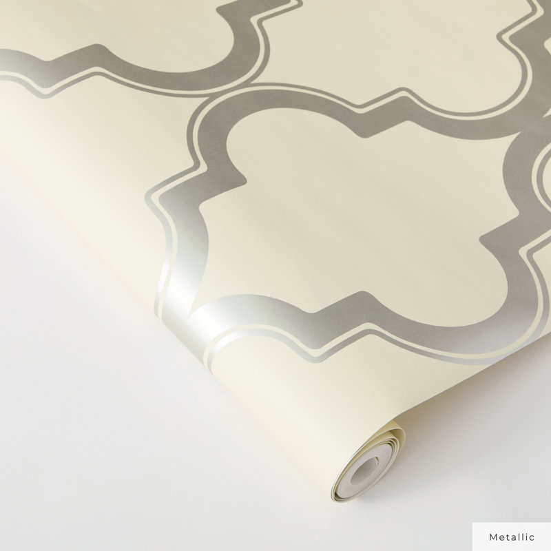Oliveira 16.5' L x 20.5" W Peel and Stick Wallpaper Roll, Cream & Metallic Silver
