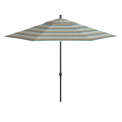 11' Bronze Patio Umbrella With Auto Tilt And Crank Lift In Cabana Classic Sunbrella