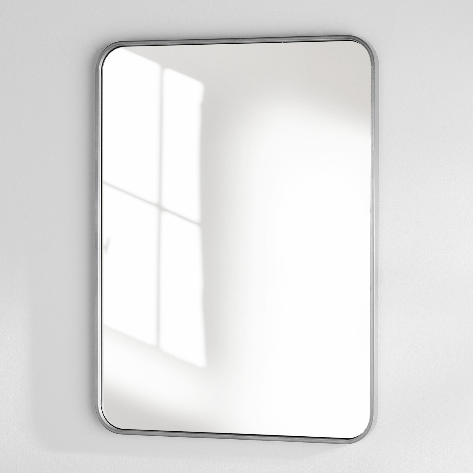 Sabine Metal Rounded Rectangle Wall Mirror, 40" x 27", Silver