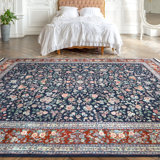Hand Knotted Wool Oriental Area Rug in Navy