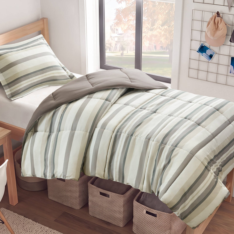 Ensemble d'édredon toutes saisons Parkston 3M Scotchgard, Édredon simple / simple TG + 1 taie décorative, Taupe Wesley Stripe