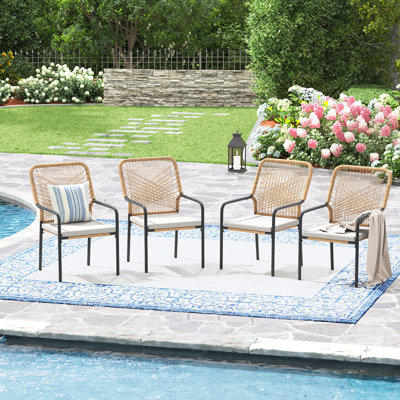 Woven Rattan  Outdoor Patio Dining Chair With Cushions