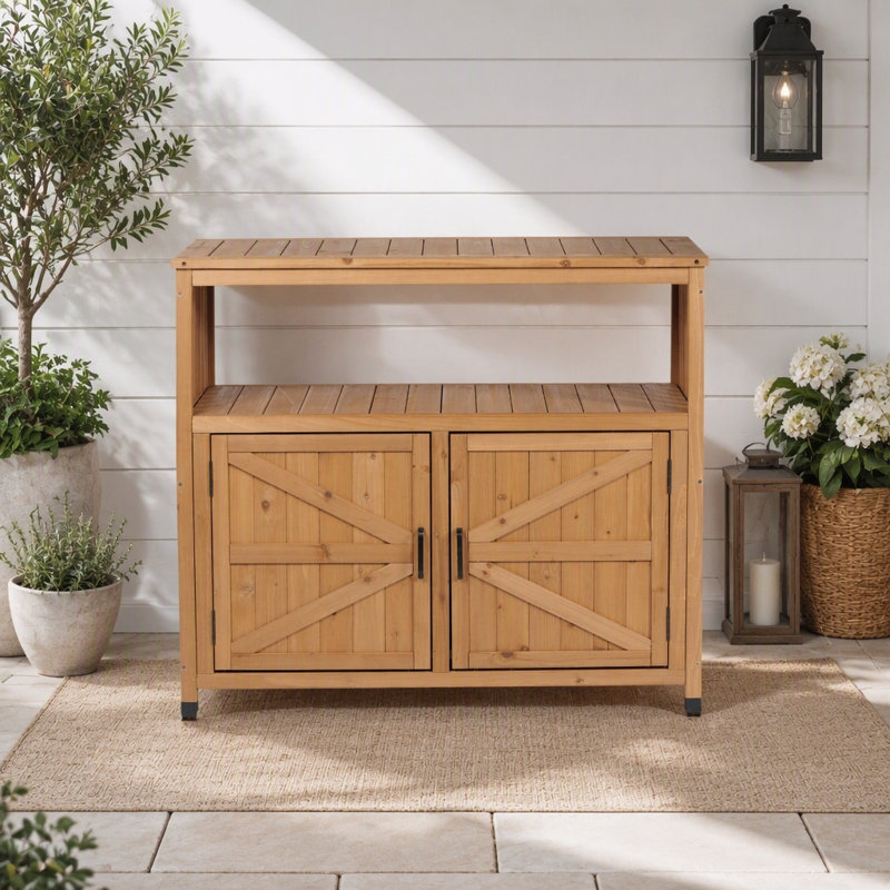 Armoire de rangement extérieure résistante aux intempéries, buffet à lattes, console polyvalente pour terrasse intérieure
