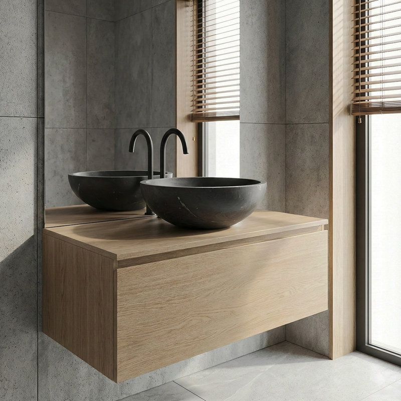 Lavabo vasque de luxe en marbre naturel gris foncé, lavabo rond en pierre matte de 15,8 po, meuble-lavabo une pièce massif sculpté, meuble-lavabo sur comptoir, cuve pour salle de bain et spa (40 cm x 15 cm)