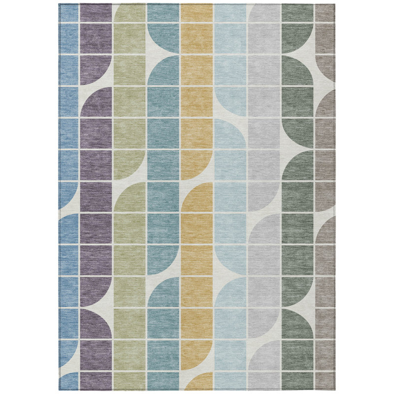 Machine Washable Indoor/Outdoor Lockway ACN2418 Mid-Century Modern Rug, Rectangle 5' x 7'6"