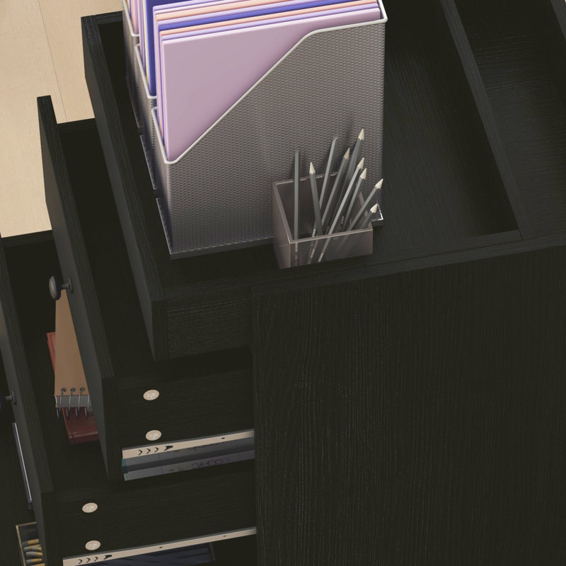 Office Storage Cabinet With 3 Drawers, Filing Cabinet With Wheels And Removable Tray, Walnut