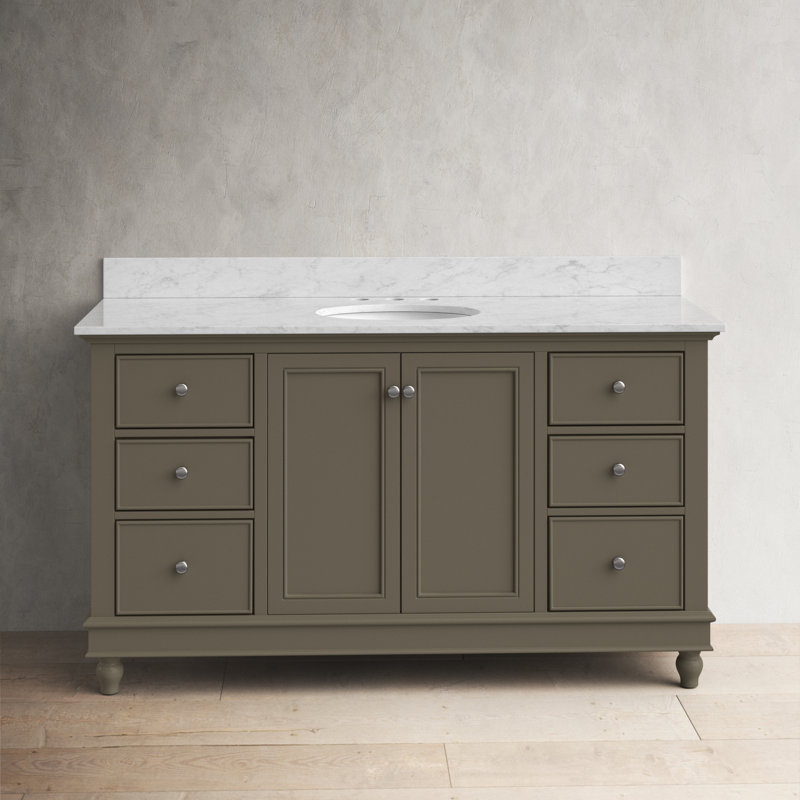 Ferdinand 60'' Single Bathroom Vanity with Top, Carrara Marble, Weathered Gray
