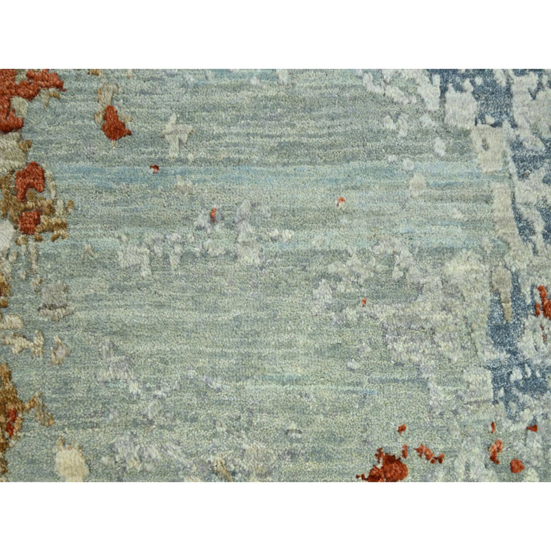 Tapis vert en laine noué à la main de conception abstraite 9 pi x 12 pi 3 po 83AAF62BA6F54B9DB05B59DECE5F4D85