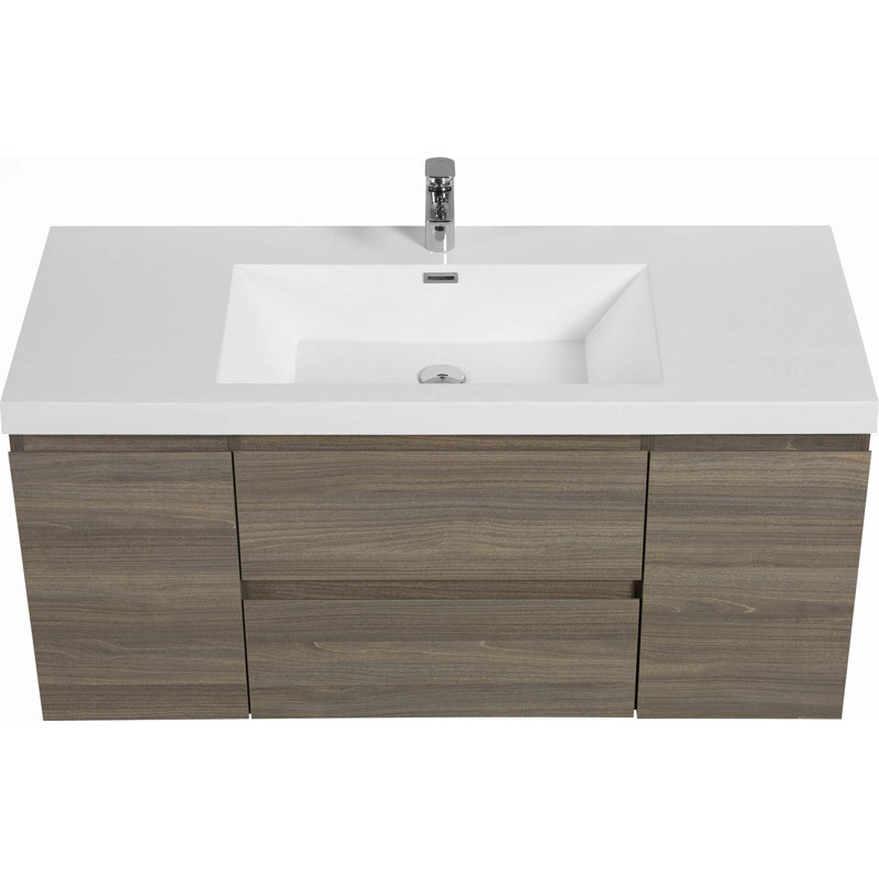 Meuble-lavabo flottant avec lavabo simple, Gris cendré