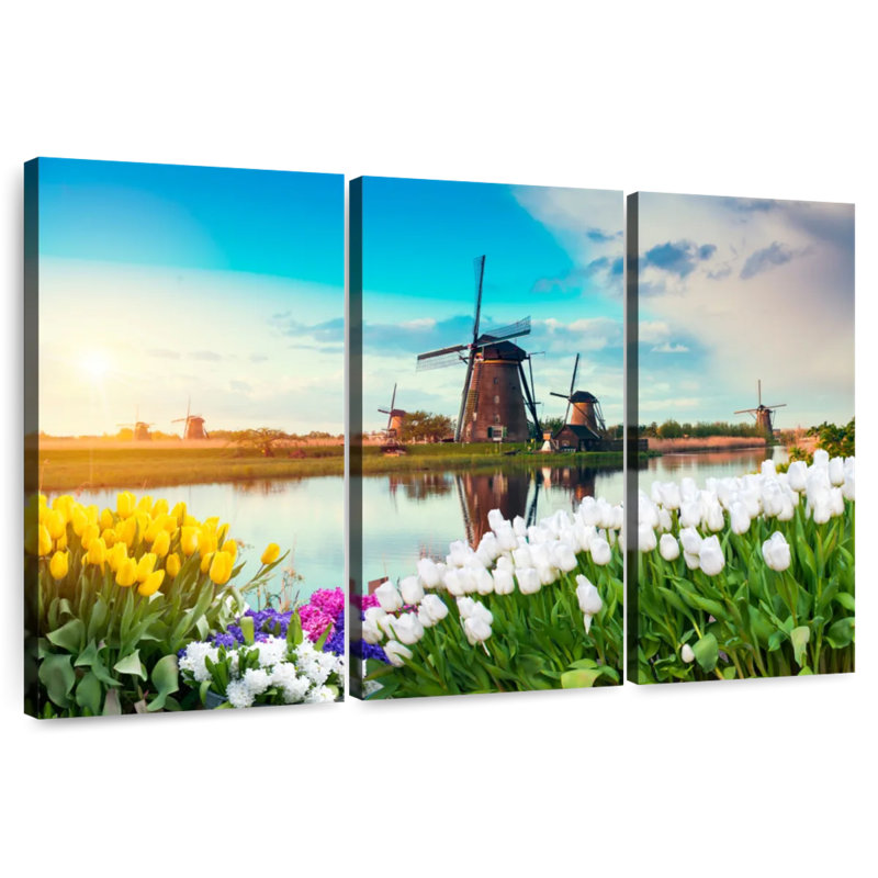 Nicci Scenic Windmills And Tulips, 42" H x 65" W