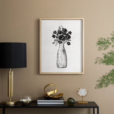 Impression encadrée florale noire et blanche II - bois massif