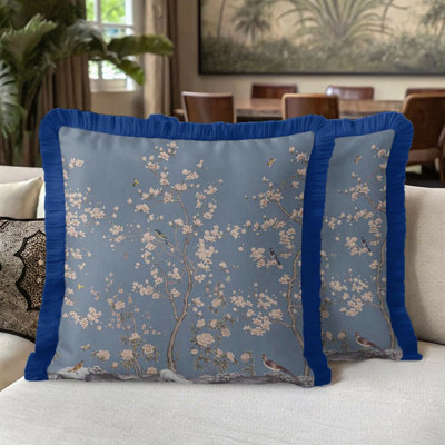 Ensemble de 2 housses de coussin à franges Floral Garden Elegance