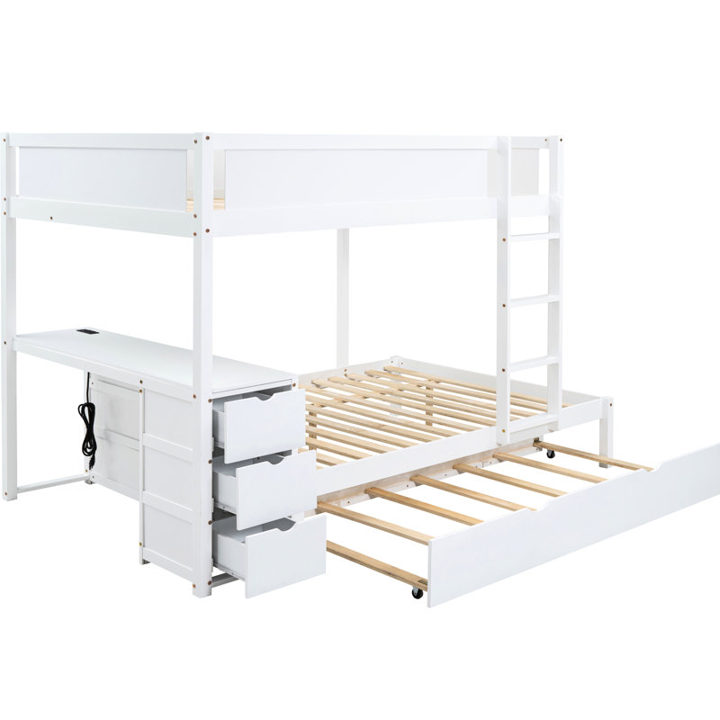 Lit superposé avec lit gigogne simple, rangement de bureau blanc - Transformez la taille de votre chambre à coucher