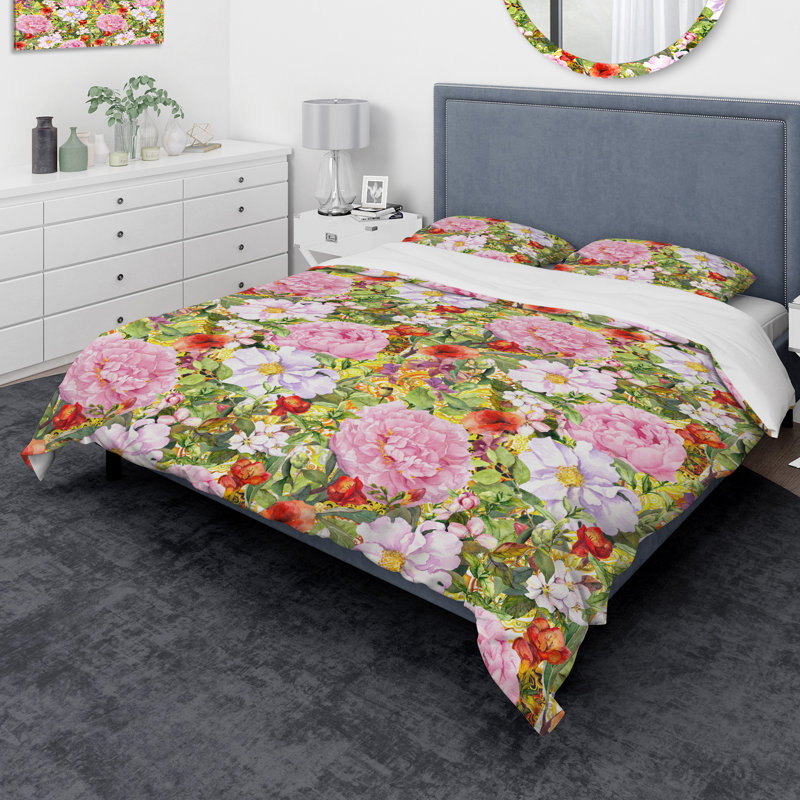 Ensemble de housse de couette designart botanique, Housse de couette très grand + 2 taies décoratives