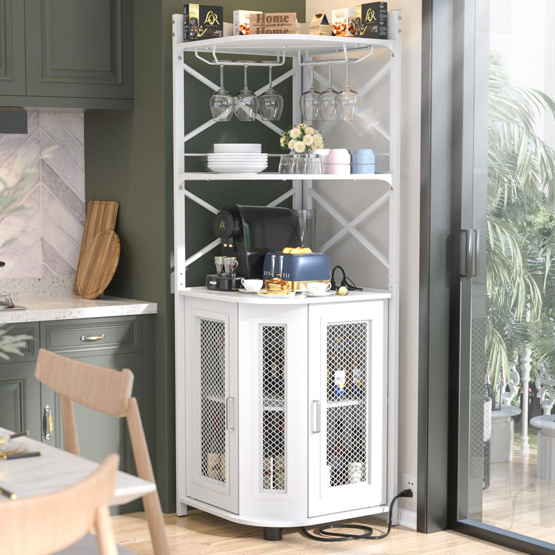 Armoire de bar avec rangement pour bouteilles de vin et bande à DEL Xachary 64,2 po de hauteur, 25,6 po de largeur, Blanc
