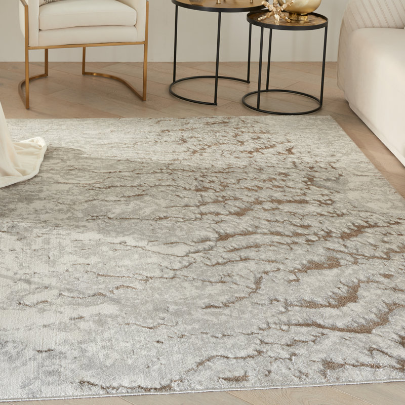 Gray Abstract 5' x 7' Synthetic Easy Care Area Rug