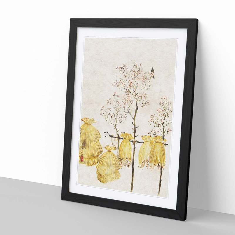 Bird In A Tree by Shibata Zeshin - Single Picture Frame Painting, Black Framed, 33cm H x 24cm W x 2cm D