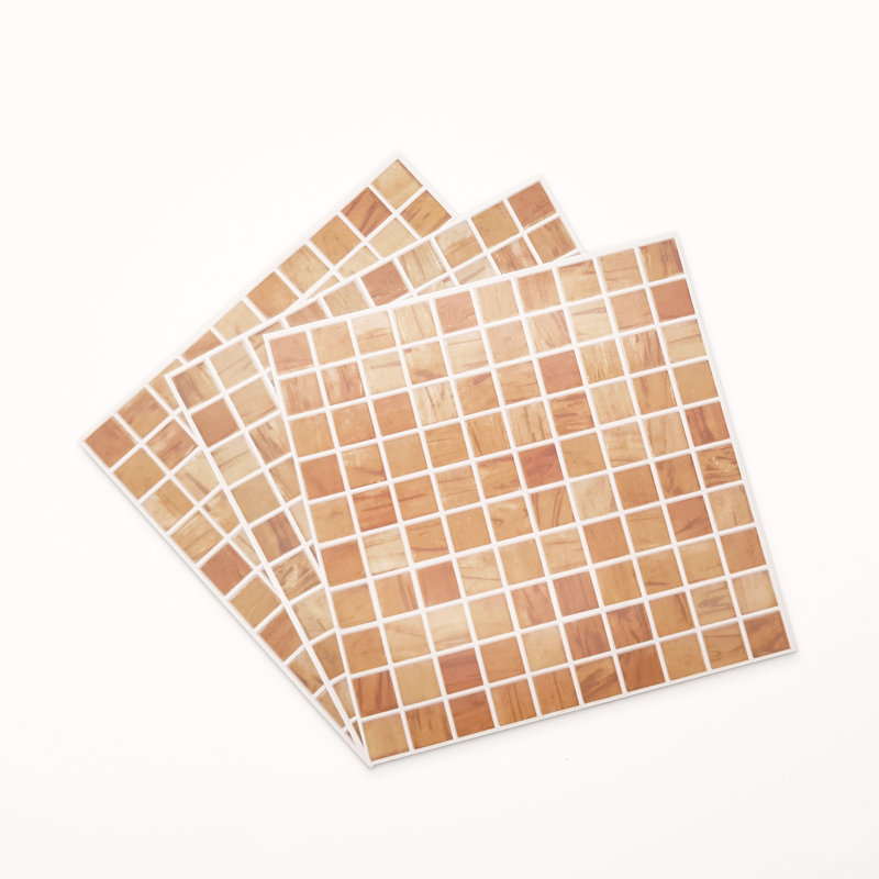 Stone Mosaic Wall Tile Sticker Set 15cm x 15cm PVC, Triana Marble Brown