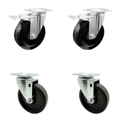 5 Inch Phenolic Wheel Swivel Top Plate Caster Set 2 Total Lock Brakes SCC