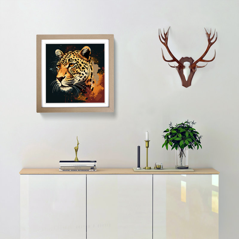 Leopard Retro Art No.5 - Framed Print, Oak