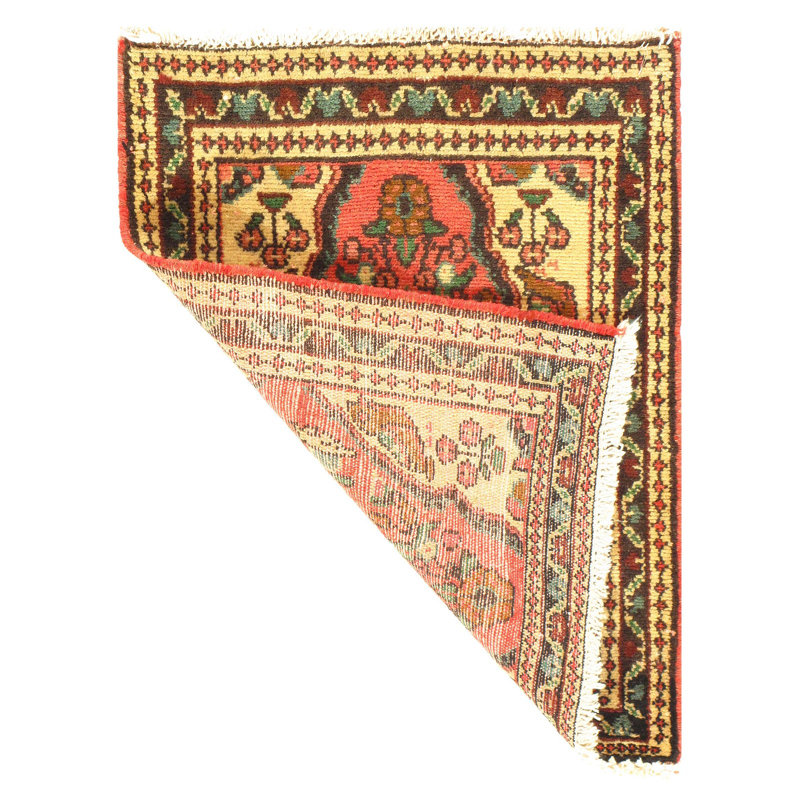 Tapis à main noué la des années 1920 saumon/beige 2 pi x 2 pi 4 po one-of-kind
