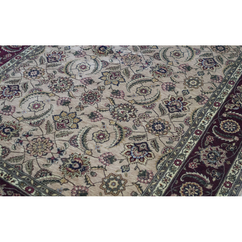 Tapis gris et rouge noué à la main de haute qualité