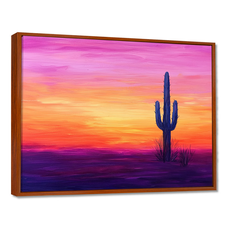«Minimal Cactus Sunset Horizon I», impression murale de cactus floral, 16" H x 32" W, Brun