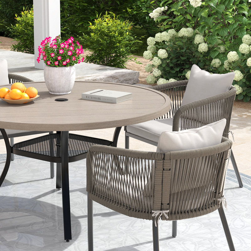 Chaises de salle à manger d'extérieur en PE avec coussins 4 pièces, Coussin beige / accoudoir gris