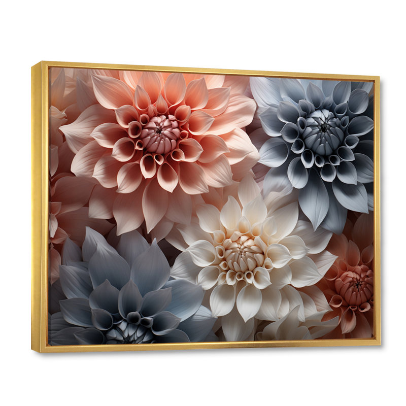 Natures mortes abstraites roses et blanches, H 16 po x l 32 po x P 1 po, Cadre flottant doré